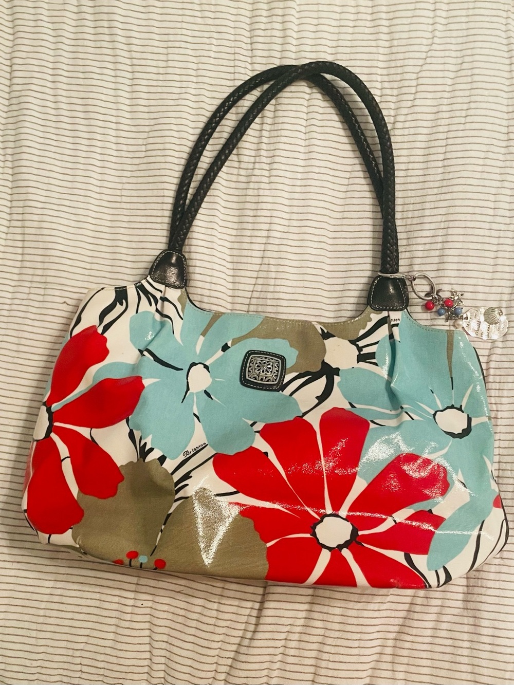 Brighton Floral Shoulder Bag in Red, Aqua & Olive